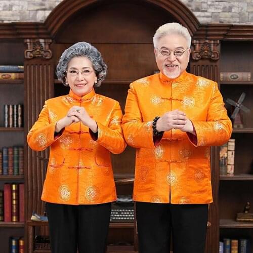 Red Golden Traditional Chinese New Year Velvet Clothing Couples Ancient Tang Costume Qipao Top Women Tunic Clothes Men