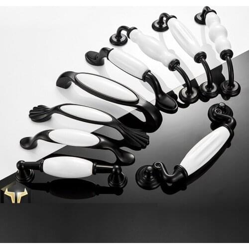 Kitchen Cabinet Pull Drawer Cupboard Knobs Door Furniture Handle Ceramic And Zinc Alloy White Black Modern European Fashion