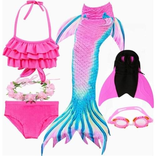 2020 HOT Kids Swimmable Mermaid Tail for Girls Bikini Swimming Bating Suit Mermaid Costume With Monofin Crown