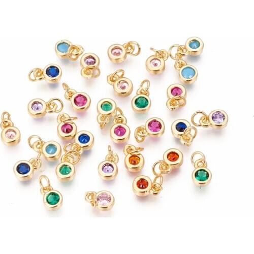 20pcs Small Mini Mixed Color Brass Micro Pave Cubic Zirconia Charm Pendant Flat Round for Jewelry Making DIY Finding 6.5x4.5x2mm