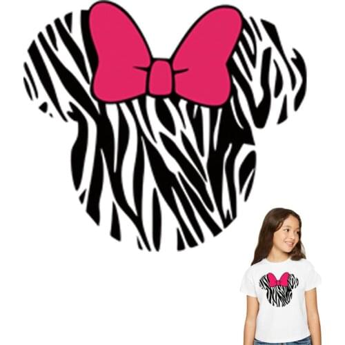 Cute Cartoon Iron On Transfer For Clothing DIY Washable Thermal Stickers On T-shirt Red Bow On Kid Clothes Patches Appliqued Top