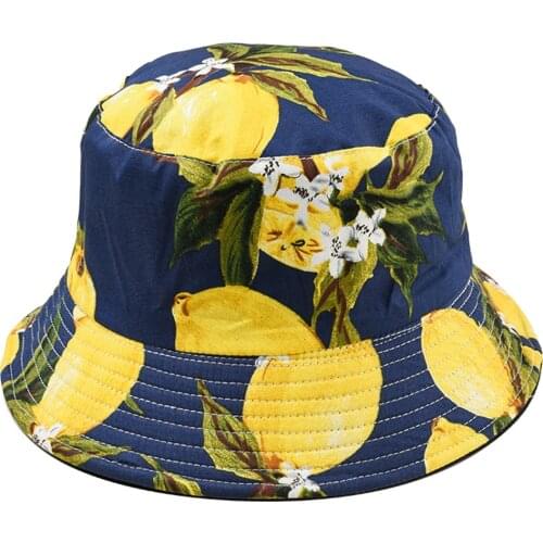 Women Cute Fruit Print Sun Hats Double Side Folding Outdoor Bucket Cap Side Folding Unisex Fisherman Bucket Cap