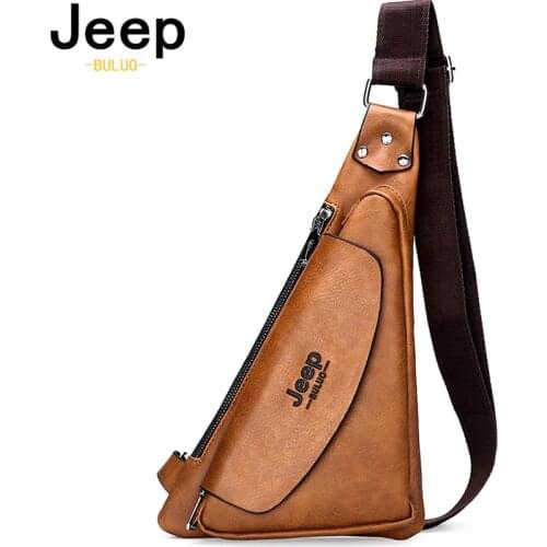 JEEP BULUO Breast Package Men Shoulder Crossbody Bag Leisure Waterproof and Hard-Wearing Split Leather Travel Male Bags