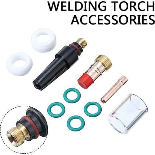 10pcs Welding Acessories Kit Stubby Gas Lens #10 Pyrex Cup Set Mayitr For Tig WP-17/18/26 3/32"