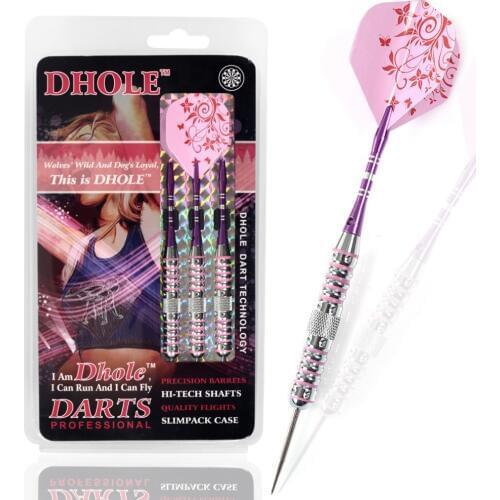 CUESOUL DHOLE Series Lady Steel Tip Darts Set For Girls with Pruple Dart Shaft Pink Flights