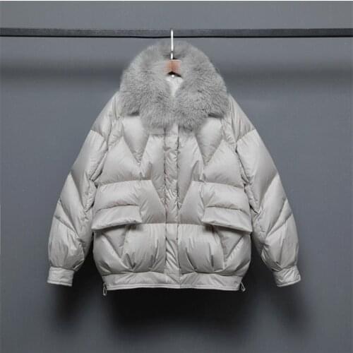 2021 New Womens 90%Winter Down Jacket Real fox Fur Collar Woman Short Korean Puffer Coat Thick Warm Women Down Parkas Outwear