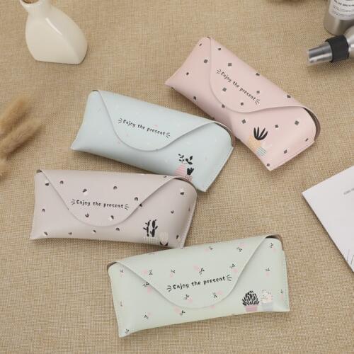 New Men Women Portable Folding Glasses Sunglasses Case PU Leather Colored Case For Glasses Sunglasses Student Storage Box