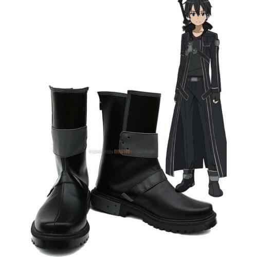 GGO Kirito Shoes Cosplay Sword Art Online Kirigaya Kazuto Kirito Cosplay Boots Black Shoes Custom Made Any Size