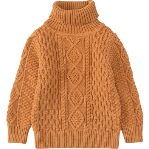 Plush inside pure color winter boy girl kid thick Knitted turtleneck shirts solid high collar pullover fluff Knitted Sweaters