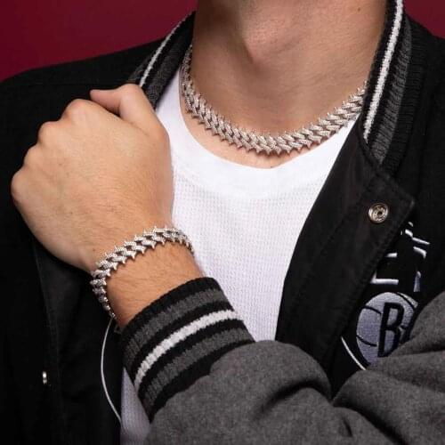 Wholesale Iced Out clear bling 5A cubic zirconia cz Rivets spiked cuban link chain Necklace women men fashion party jewelry gift