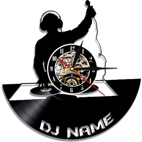 Personalized Your DJ Name Retro Vinyl Record Clock DJ Mixer Music Home Decor Custom Name Wall Clock Disc Jockey Rock n Roll Gift