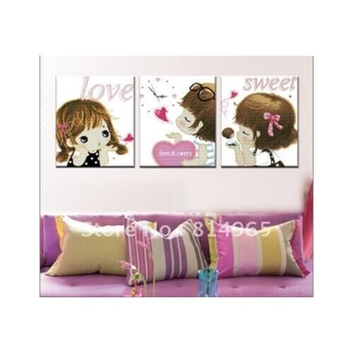 Embroidery Package 3 Sets (1 lot=3 Sets) Top Grade Triptych Love Sweet Girl Heart Cross Stitch-- 5-15Business Days