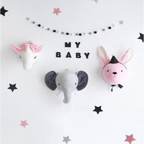 Nordic Kids PlushToy Doll Cartoon Stuffed Animal Heads Elephant Unicorn Head Wall Hanging Pendant Children Room Decoration