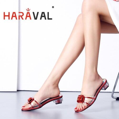 HARAVAL Women Slides Summer Platform Office Lady Blue Red Elegant Shoes High Heels Female Footwear Fashion Women Shoes SolidB320
