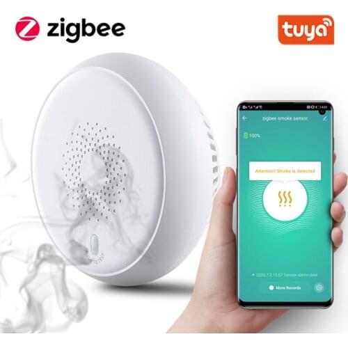 Tuya Smart Zigbee Smoke Detector Smart Fire Alarm Progressive Sound Photoelectric Smoke Sensor Work With Tuya Zigbee Hub