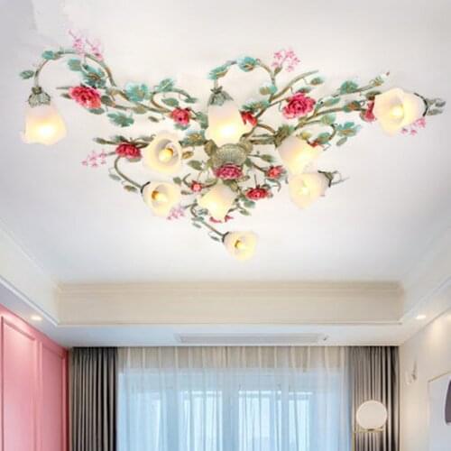 Modern Country Suction Roof Lighting Living Room lamp Lighting Pastoral Flower bedroom ceiling lights Romantic Rose Lantern