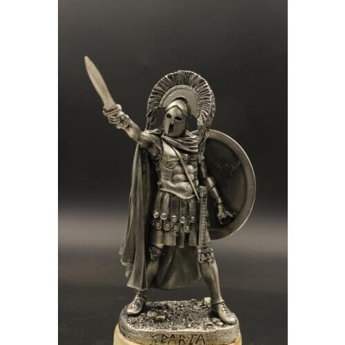 Spartan Army Commander Figurines Desktop Small Ornaments Tin Metal Round Shield Ancient Greece Soldier Model Christmas Gift