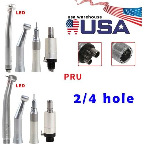 Dental 4/2 Hole LED High Speed Handpiece with Low Speed Contra Angle Straight Handpiece Air motor Fit Nsk