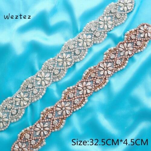 Rhinestones Appliques Path Clear Accessories Wedding Dresses Belt Rose Gold Crystal Beads Sewing On Hot Drill Fashion S129
