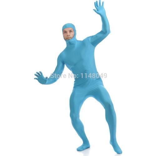 Light Blue Open Face Spandex Zentai Suit Spandex Bodysuit