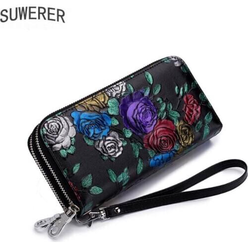 Double zipper large-capacity wallet ladies long leather multi-card slot rose wallet wallet women