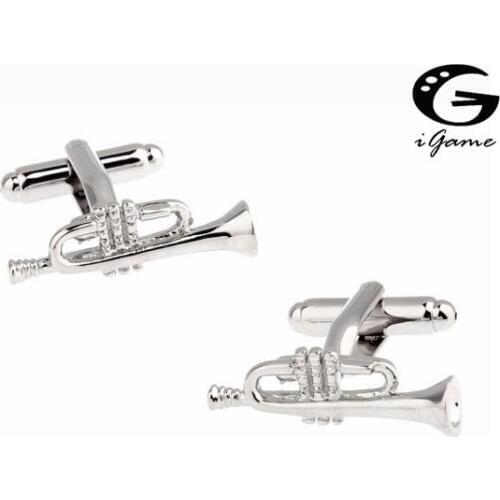 IGame Men Jewellery Horn Cuff Links Silver Color Copper Musical Tool Design Free Shipping