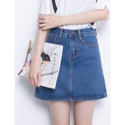 Korean Preppy Style Womens Vintage High Waist Denim Wrap Skirts Slim Fit Solid Fashion Casual Streetwear Female A-Line Skirts