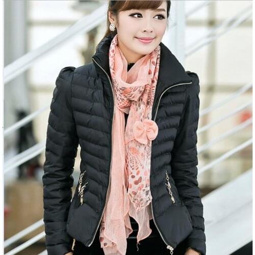 Women Winter Jackets Fashion Stand Collar Slim Small Jacket Short Coat Cotton Padded Basic Top