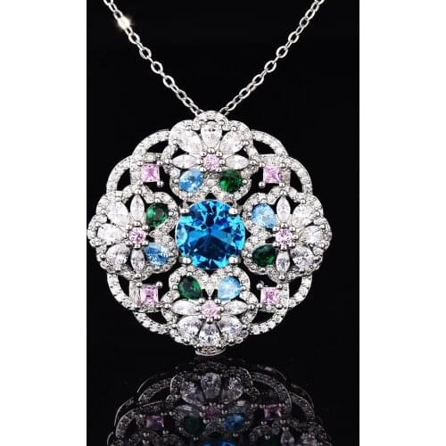 QTT Retro Flower Pendant Necklace Vintage Ring Luxury 925 Silver Chain Necklace Womens Fine Jewelry Sets Wedding Accessories