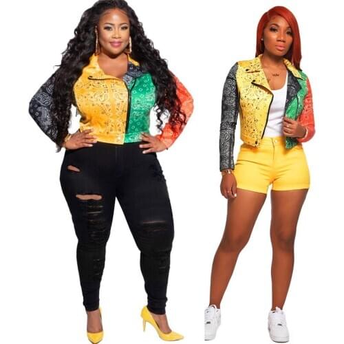 Women Winter New Fashion National Style Printed Zipper Front Coats Long Sleeve Pluse Size Turndown Collar Slim Outfits