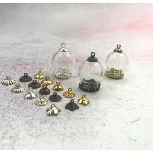 1/2/3/5/8pcs 20x15mm hollow glass globe orb dome crown base cap Glass vial pendant glass pendant glass dome bottle charms decor