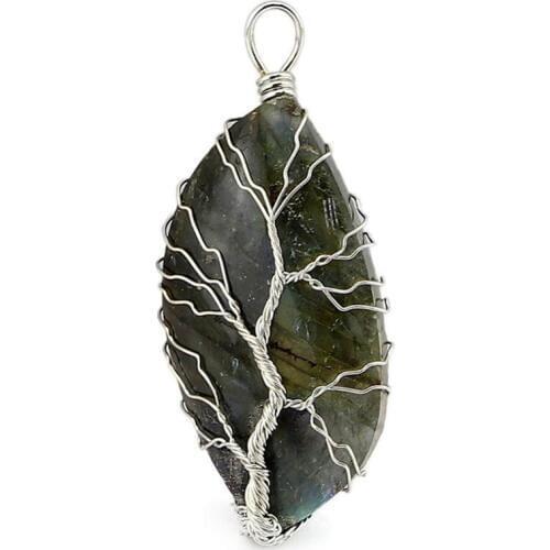 1PC Natural Stone Glitter natural feldspar hand-wound life tree composite bronze jewelry travel commemoration business gift