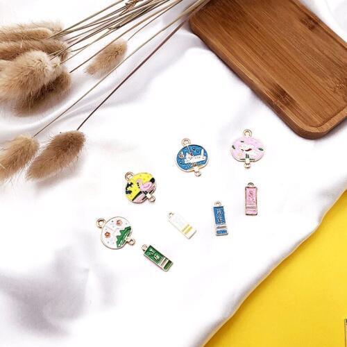 10pcs Japanese Luck Tag Animal Round Charms Alloy Enamel Pendant Fit Necklaces Bracelet DIY Fashion Jewelry Accessories YZ361