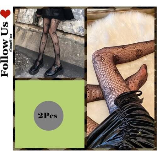 2Pcs/Lots Lolita Multicolor Love Fishnet Pantyhose Tights Women Fashion 2021 Harajuku Gothic Mesh Bottoming Stockings Female