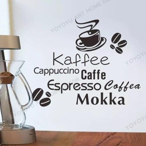 3D Coffee Shop Wall Stickers Home Decor Bakery Kitchen Creative Cappuccino Caffe Letters Vinyl Wall Decals Kaffee murals rb255
