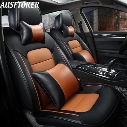 AUSFTORER Custom Fit Genuine Leather Automobiles Seat Covers for Volvo C70 Car Seat Cover Sets Accessories Supports Front & Rear