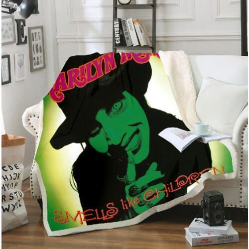 Singer Marilyn Manson 3D Sherpa Blanket Velvet Plush Throw Fleece Blanket Bedspread Couch Sofa Quilt Cover Travel Bedding 03