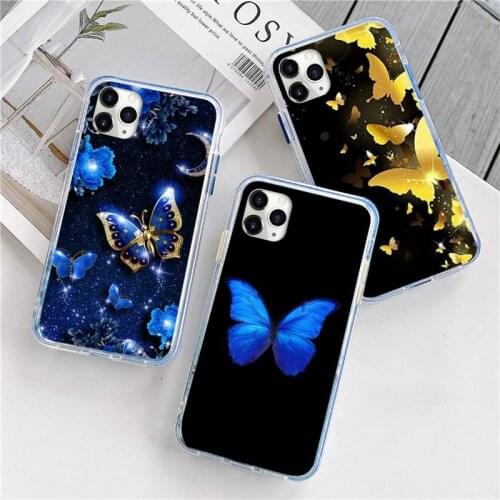 Bling blue butterfly Phone Case For iphone 12 5 5s 5c se 6 6s 7 8 plus x xs xr 11 pro max mini
