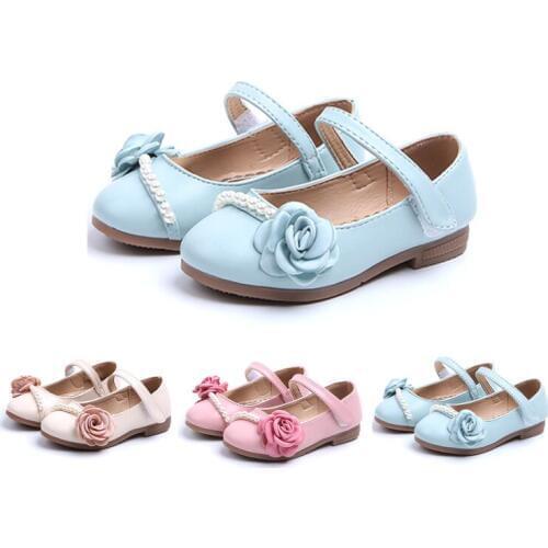 Kids Flower Children Girls Pears Beading Leather Dress Shoes For Teens Girls School Princess Shoes 4 5 6 7 8 9 10 Years Old New