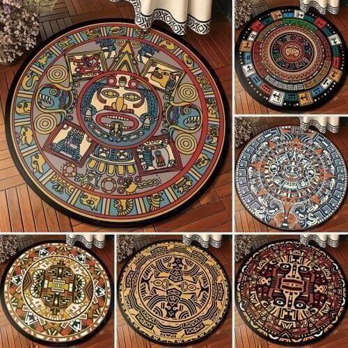 European classical vintage ethnic totem mandala round carpet Non-slip Balcony coffee table hanging basket home decoration mat