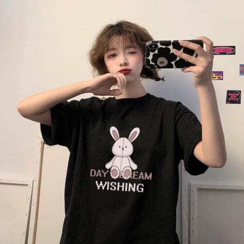 Y2k OverSize Women T-Shirt Summer Anime rabbit Print Cartoon crop top Harajuku Casual T-Shirt Tops goth clothes grunge Aesthetic