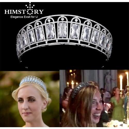 Himstory European Kokoshnik Tiara Square Cubic Zircon Crown Headband Headdress Wedding Bridal Party Hair Accessories Jewelries