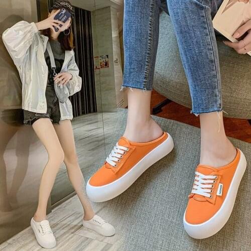 Thick-soled canvas bread shoes, round toe flat-bottomed lazy shoes, womens casual shoes, summer breathable and comfortable shoe