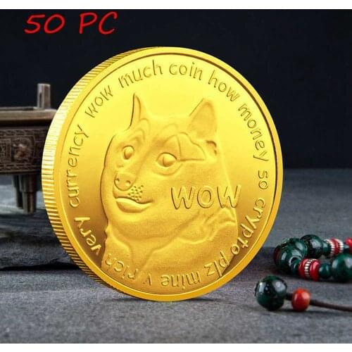 50PC Dogecoin Crypto Coin Collectible Commemorative Non-currency Coins Gold Plate