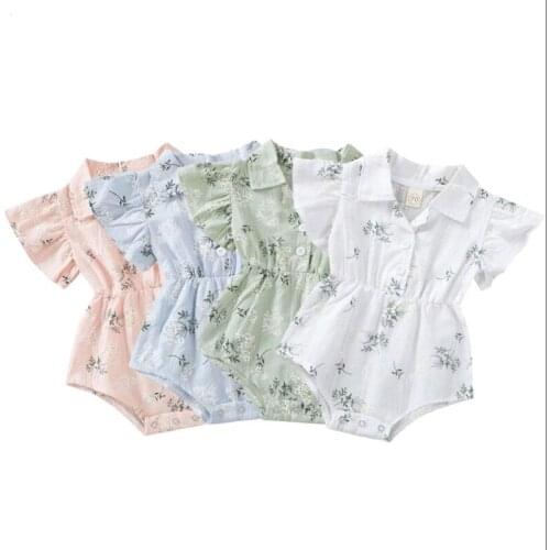 0-24M Infant Baby Girl Fashion Romper Short Sleeve Turn-Down Collar Jumpsuit Summer Clothing