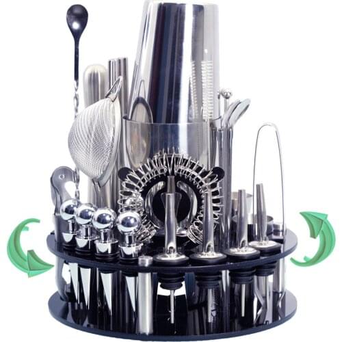 Bartender Kit 33-Piece Boston Cocktail Shaker Set Rotating Round Bracket Suit For Mixed Drinks Martini Bar Tools Stainless Steel