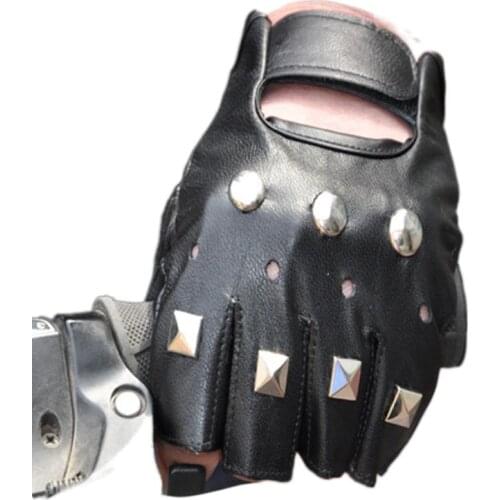 Leather Half-finger Bicycle Gloves Men Women Breakdancing Riding Dance Performance Hip-hop Punk Bike Cycling Bicycle Gloves