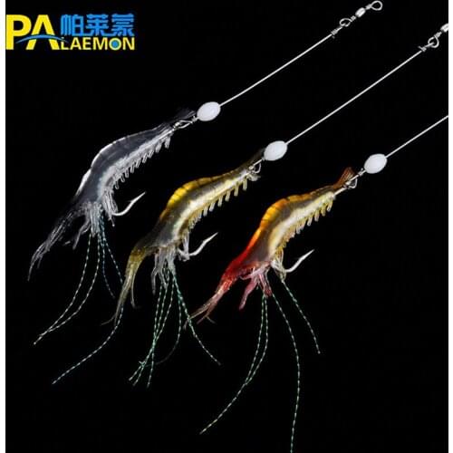 3pcs Soft Lure Night Luminous Shrimp 90mm/6g Artificial Prawns With Glow Hook Swivels Para Pesca Lure Connector For Sea Fishing