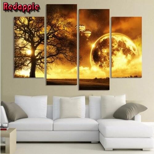 Universe Space diy 5D Diamond Embroidery Ancient Tree,Full square Diamond Mosaic diamond painting 4pcs Cross Stitch home decor
