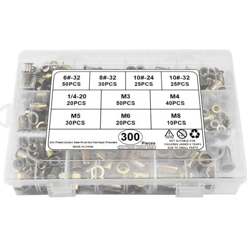 Assorted Rivet Nut Set 6-32, 8-32, 10-24, 10-32, 1/4-20, M3, M4, M5, M6, M8 Mixed Zinc Plated Carbon Steel Rivet Nut Kit